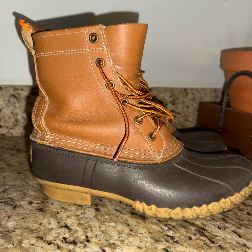 L.L. Bean Women's Two-Tone Lace-Up Duck Boots - Tan & Dark Brown